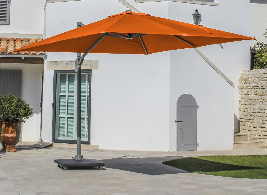 mobilier de jardin orange parasol déporté Elios proloisirs